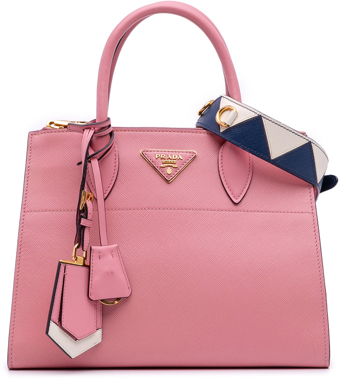 Prada City Calf Trimmed Saffiano Greche Paradigme Bag Roze