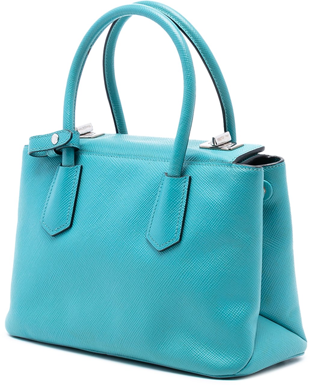 Prada Small Saffiano Cuir Turnlock Twin Satchel Blauw