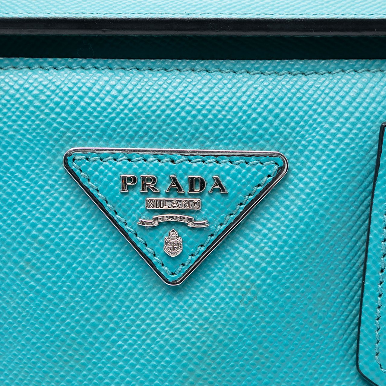 Prada Small Saffiano Cuir Turnlock Twin Satchel Blauw