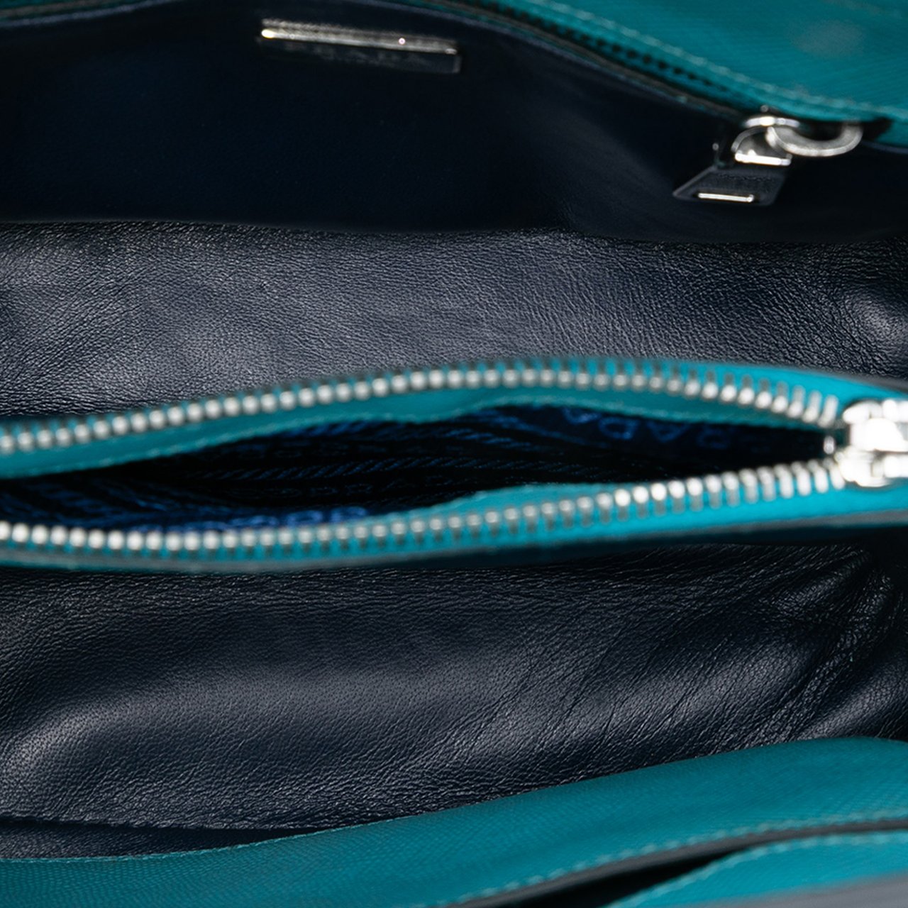 Prada Small Saffiano Cuir Turnlock Twin Satchel Blauw