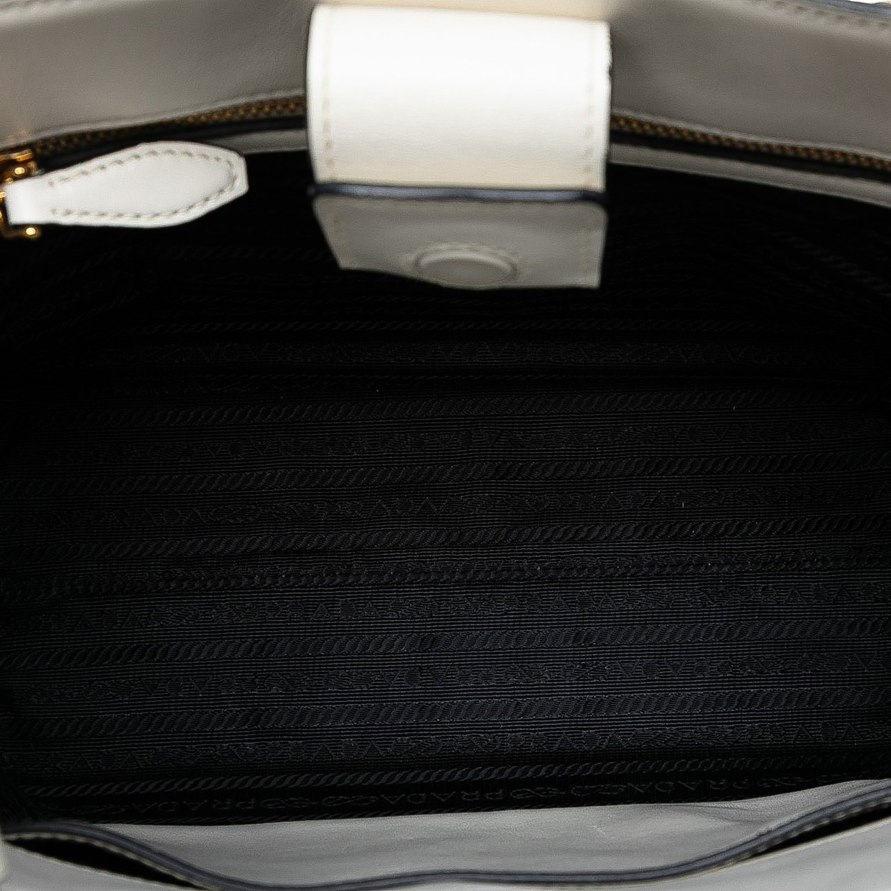 Prada Soft Calf Trimmed Saffiano Lux Open Convertible Tote Wit