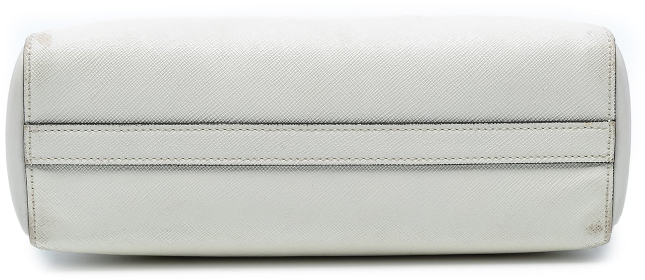 Prada Soft Calf Trimmed Saffiano Lux Open Convertible Tote Wit