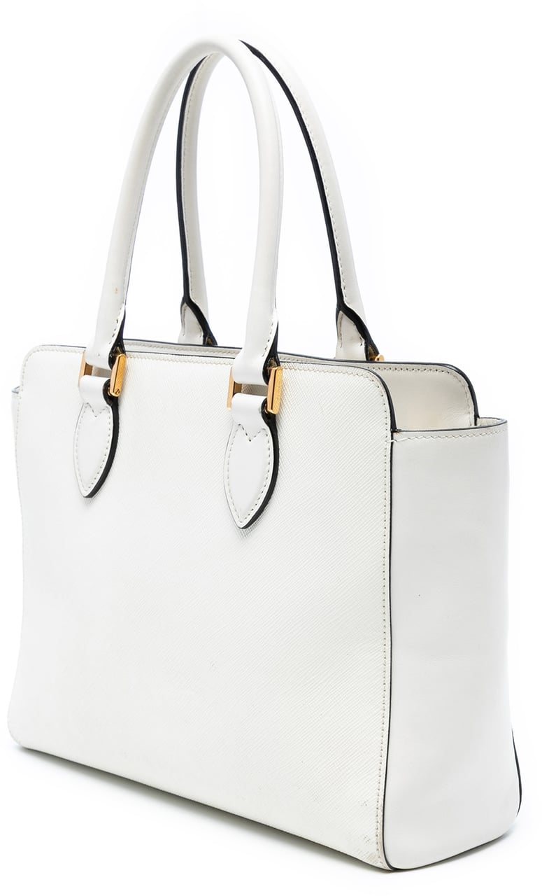 Prada Soft Calf Trimmed Saffiano Lux Open Convertible Tote Wit