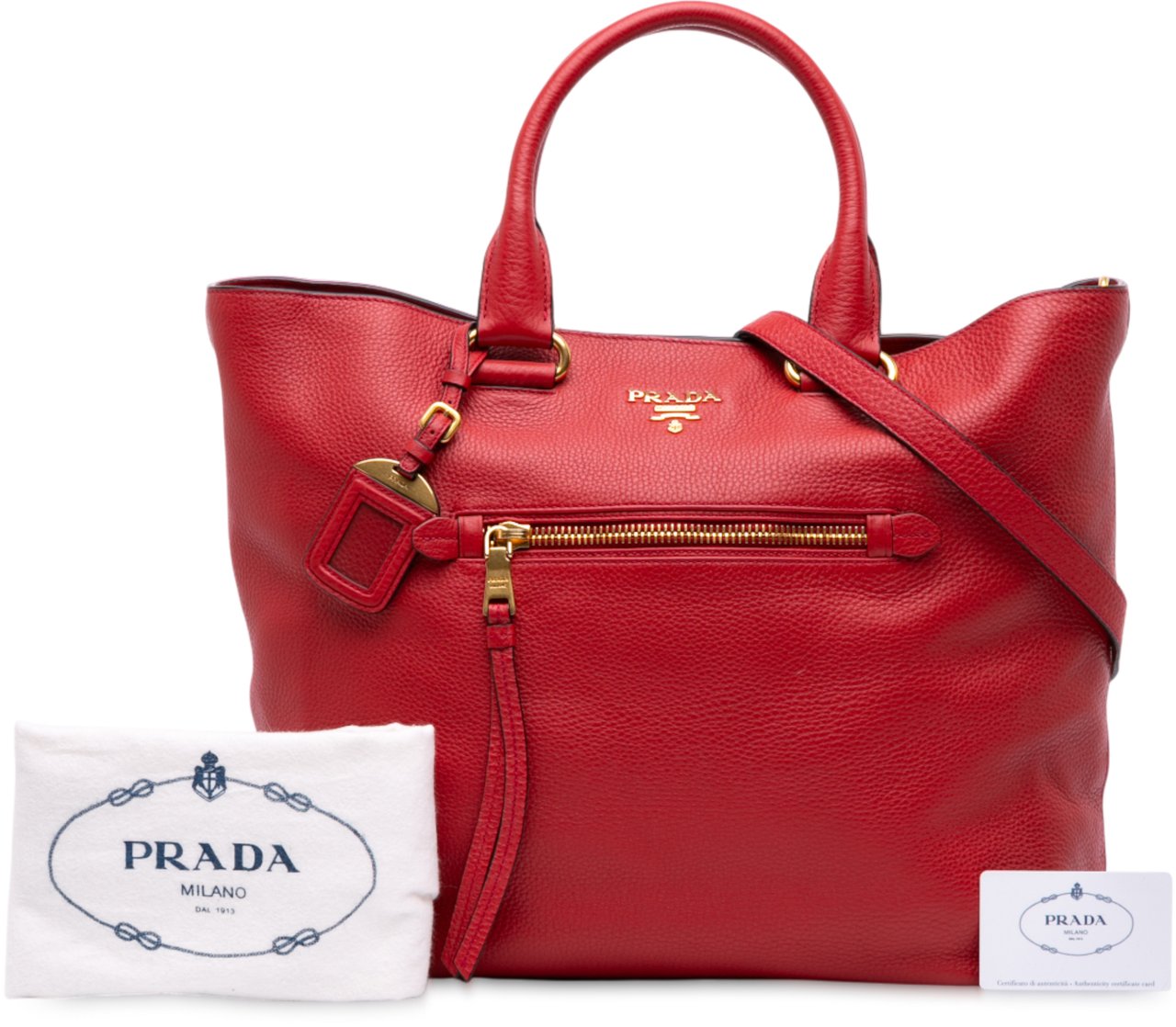 Prada Vitello Daino Open Convertible Tote Rood