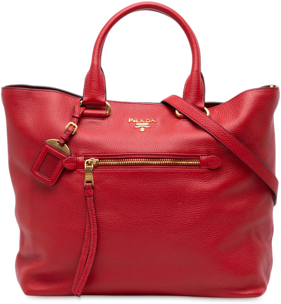 Prada Vitello Daino Open Convertible Tote Rood