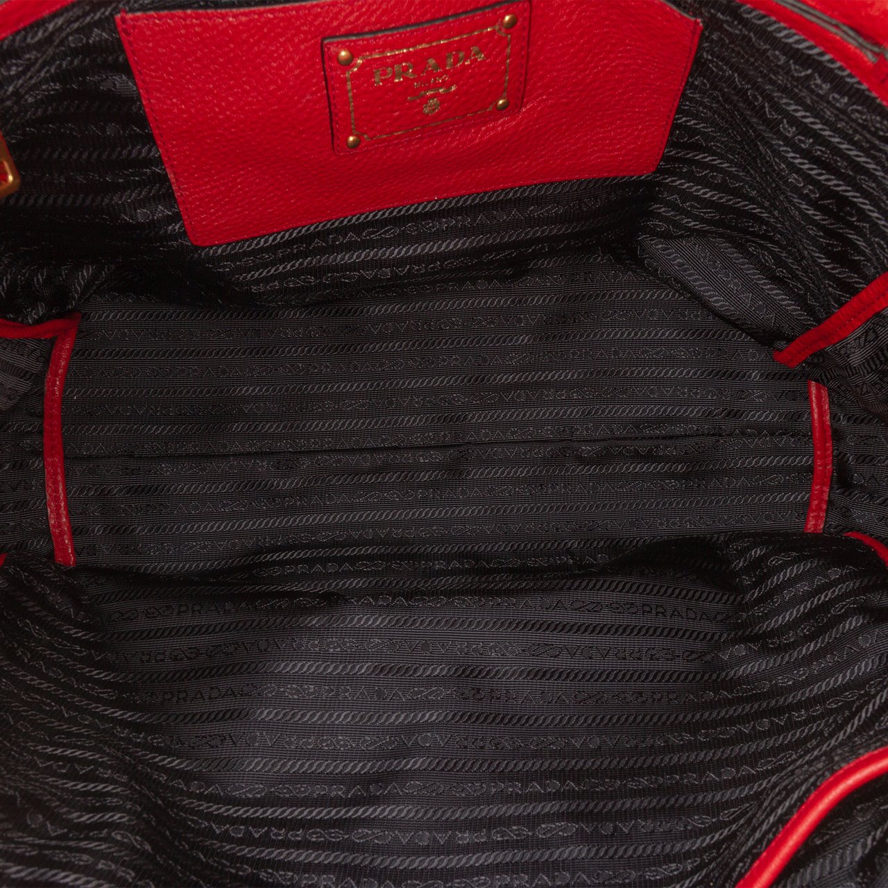 Prada Vitello Daino Open Convertible Tote Rood