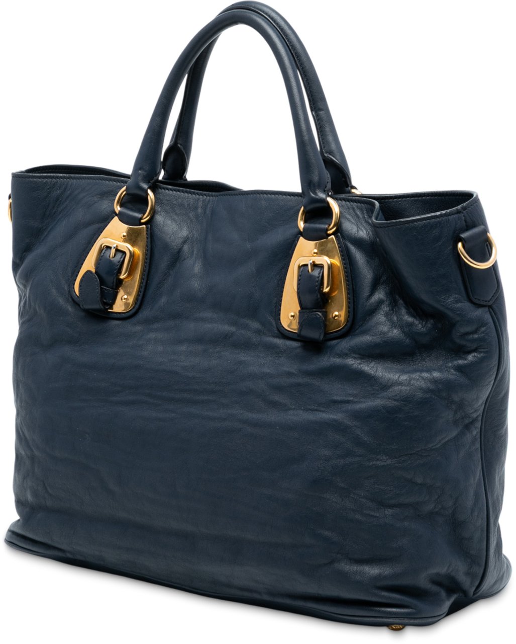 Prada Soft Calfskin Open Convertible Shopping Tote Blauw