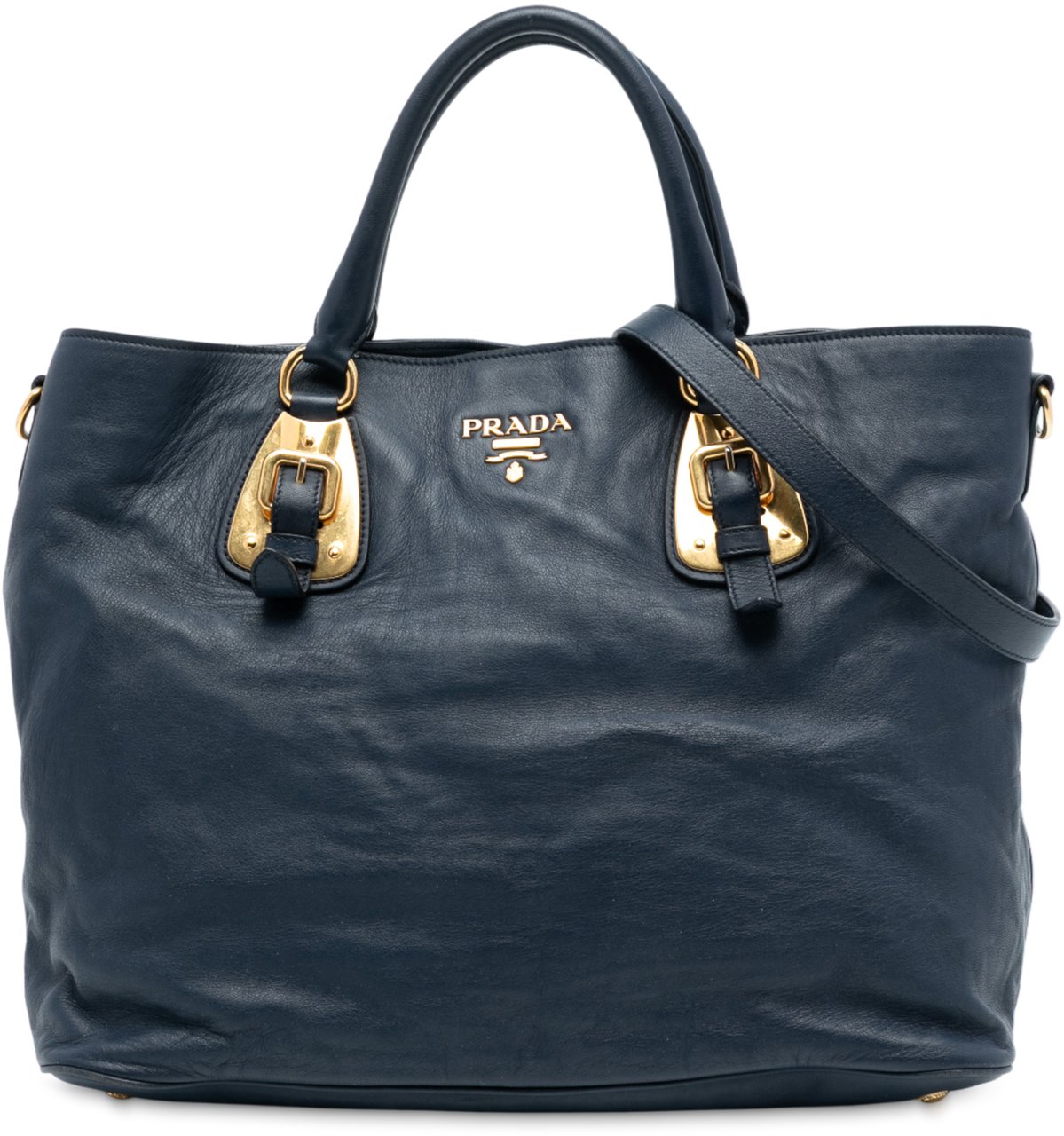 Prada Soft Calfskin Open Convertible Shopping Tote Blauw