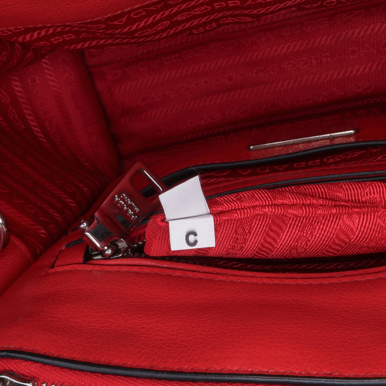 Prada Small Glace Calf Twin Pocket Satchel Rood