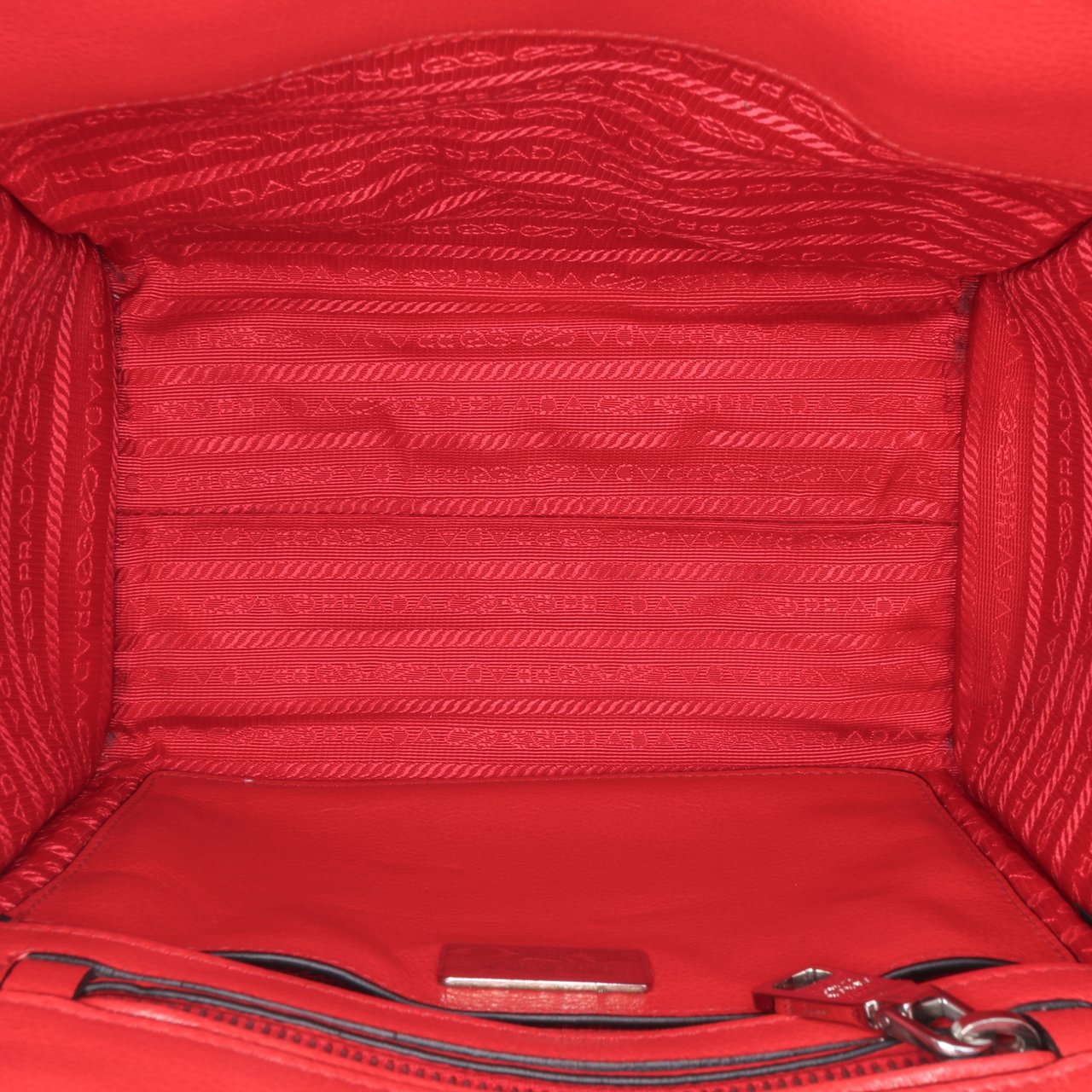 Prada Small Glace Calf Twin Pocket Satchel Rood