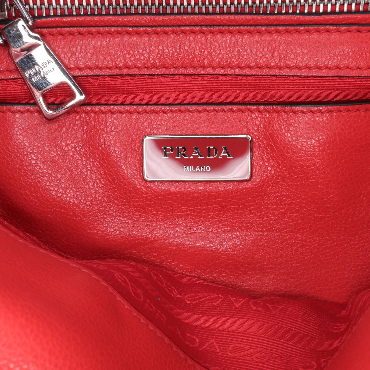 Prada Small Glace Calf Twin Pocket Satchel Rood