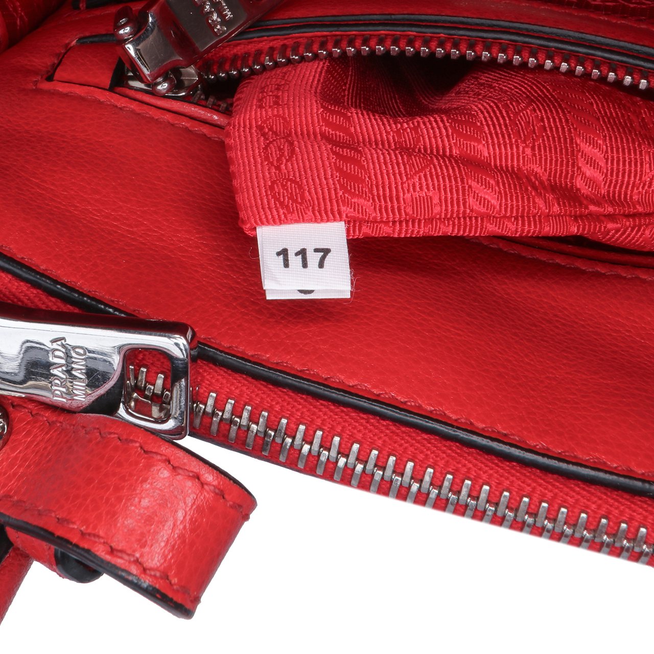 Prada Small Glace Calf Twin Pocket Satchel Rood
