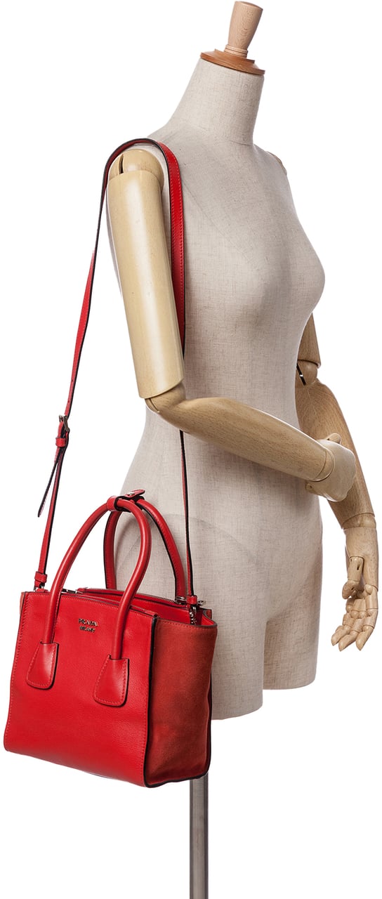 Prada Small Glace Calf Twin Pocket Satchel Rood