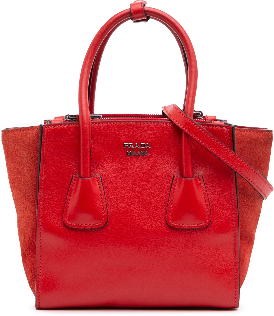 Prada Small Glace Calf Twin Pocket Satchel Rood