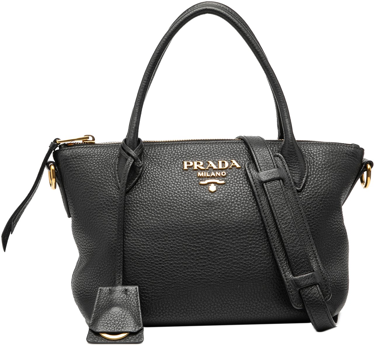 Prada Vitello Daino Zip Top Satchel Zwart