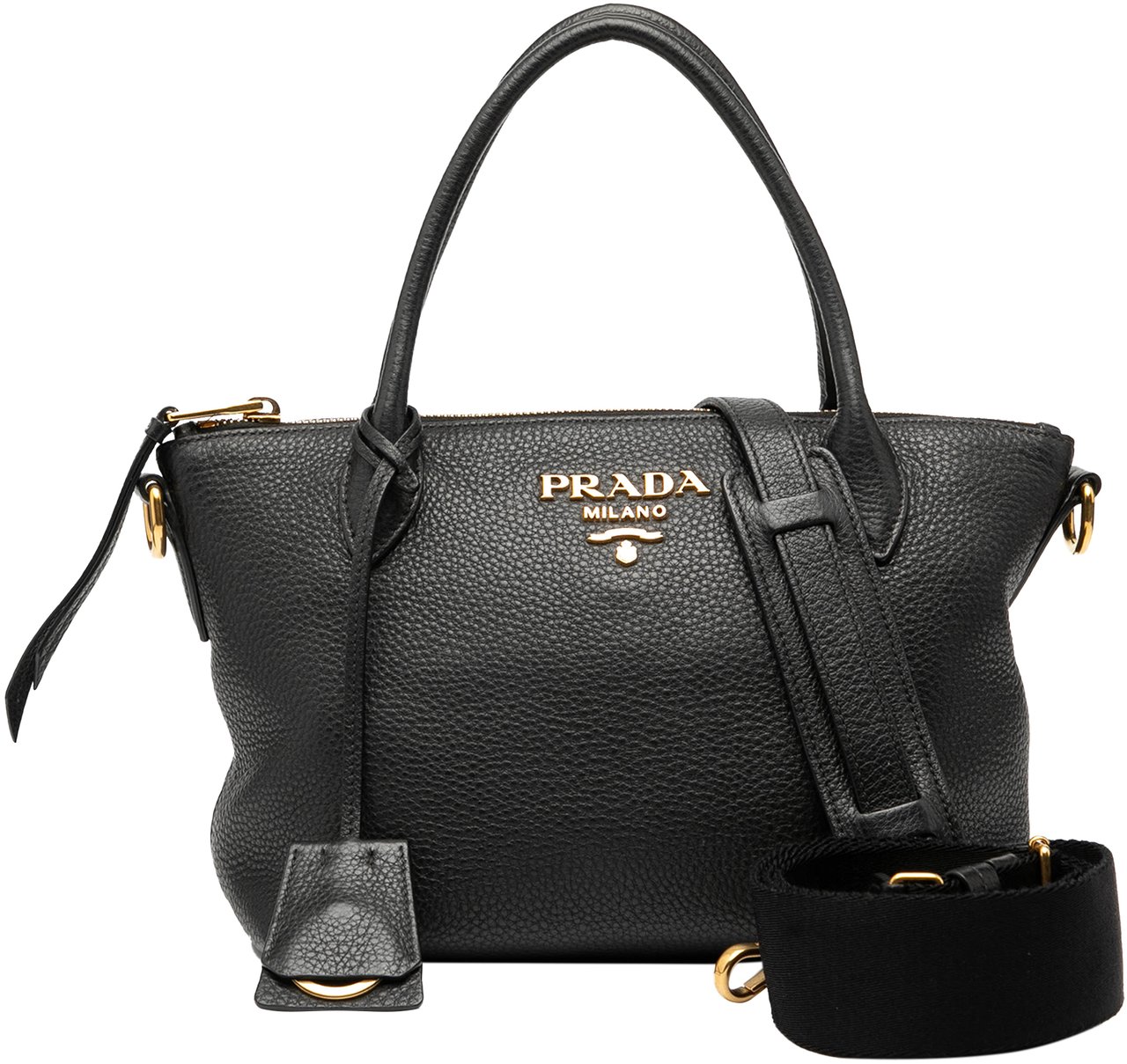 Prada Vitello Daino Zip Top Satchel Zwart