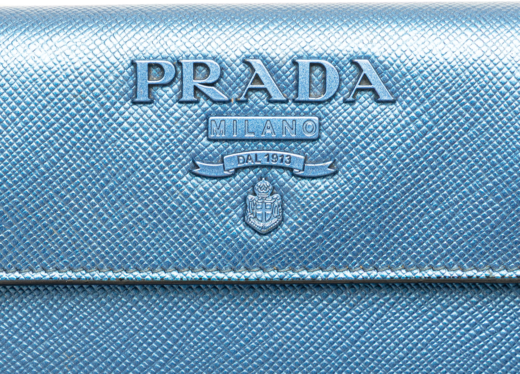Prada Saffiano Metal Oral Phone Wallet on Chain Blauw