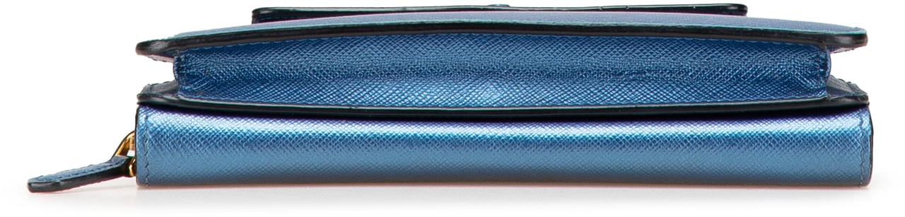 Prada Saffiano Metal Oral Phone Wallet on Chain Blauw