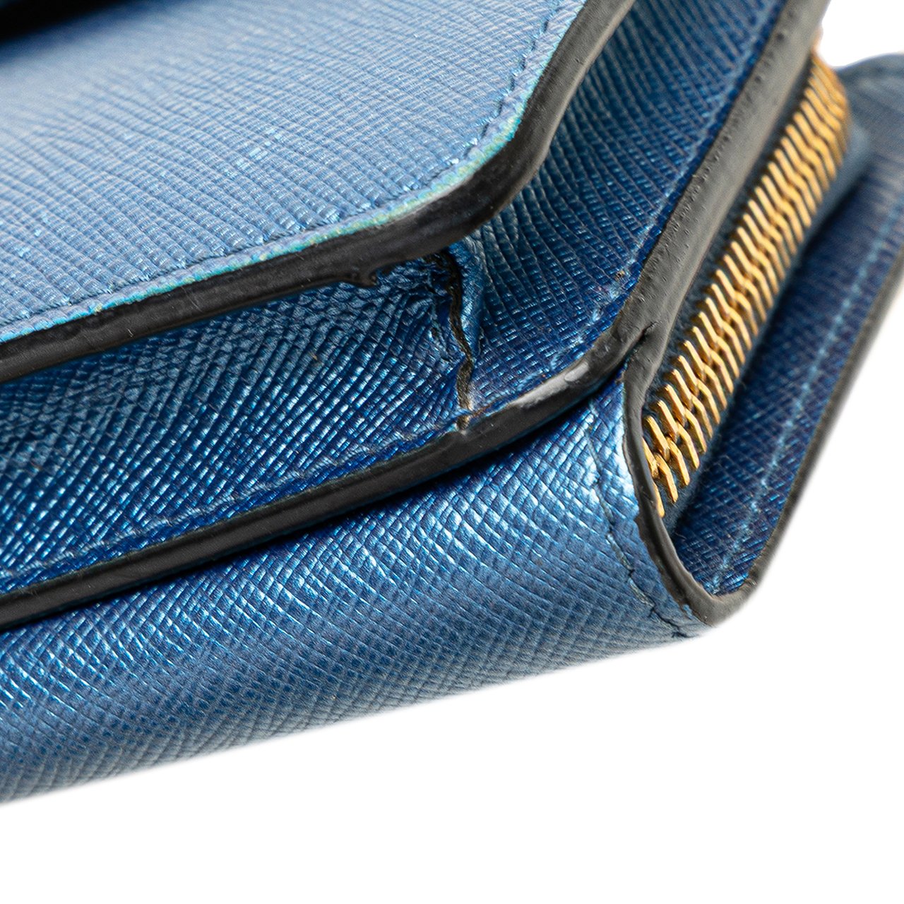 Prada Saffiano Metal Oral Phone Wallet on Chain Blauw