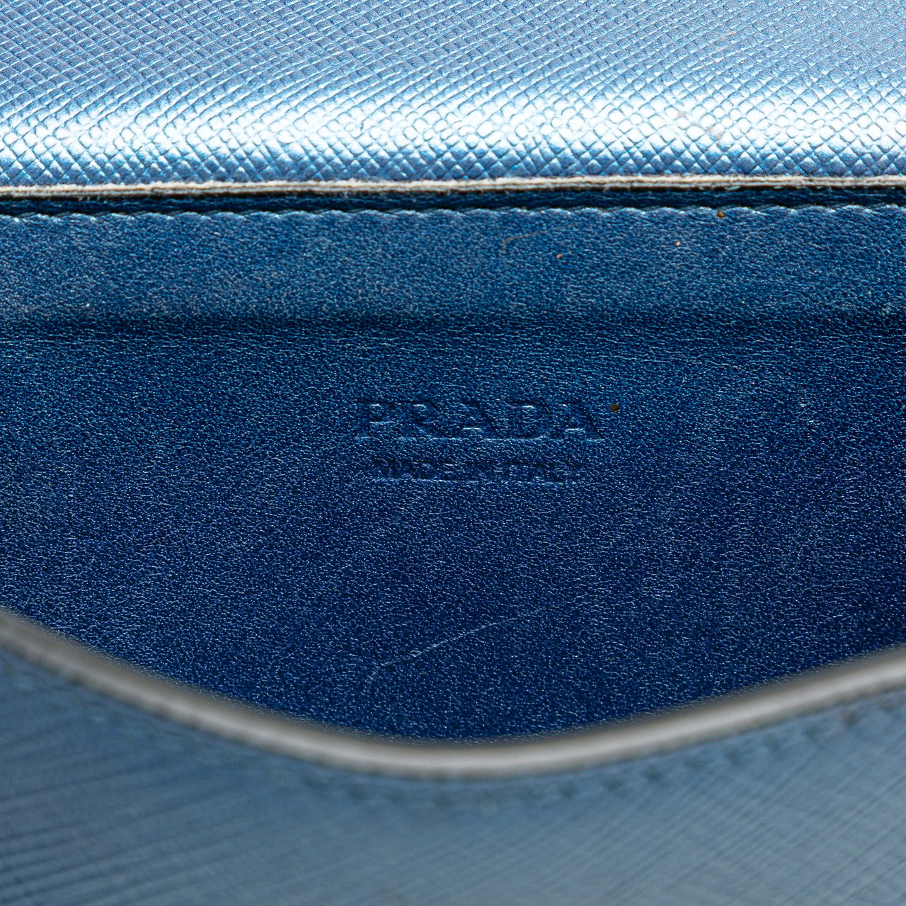 Prada Saffiano Metal Oral Phone Wallet on Chain Blauw