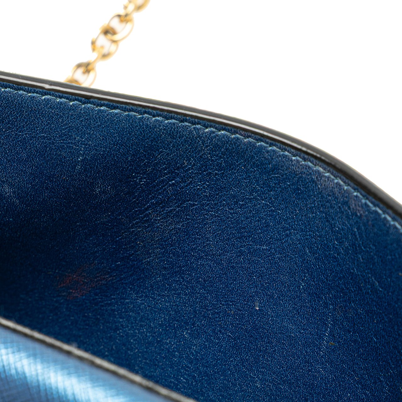Prada Saffiano Metal Oral Phone Wallet on Chain Blauw