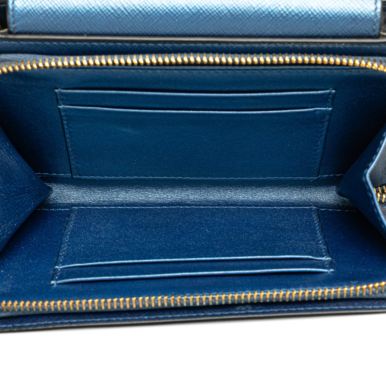 Prada Saffiano Metal Oral Phone Wallet on Chain Blauw