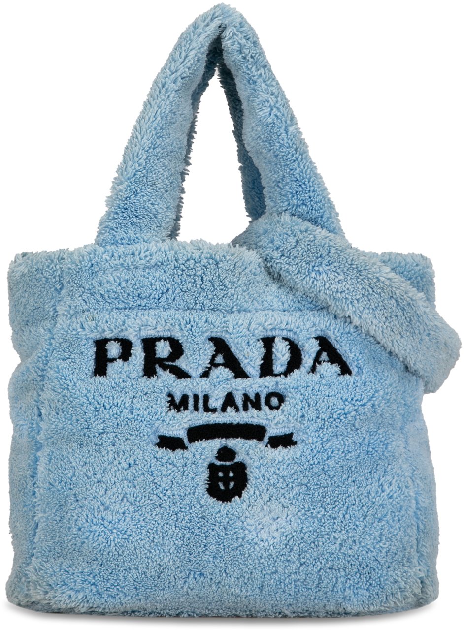 Prada Spugna Logo Terrycloth Tote Blauw