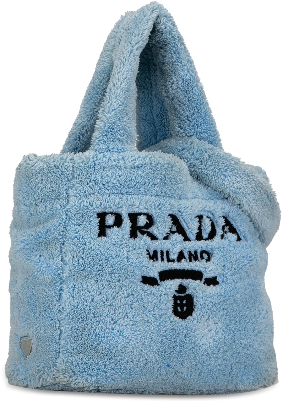 Prada Spugna Logo Terrycloth Tote Blauw