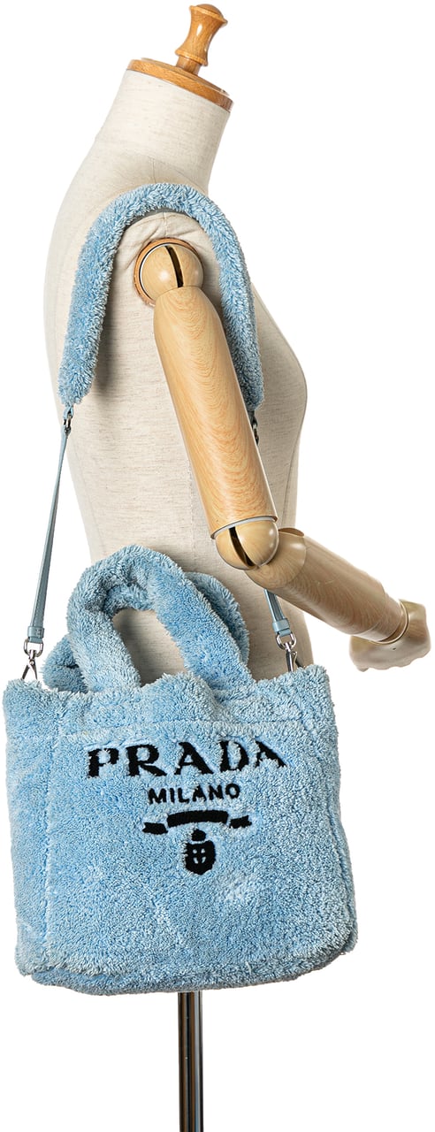 Prada Spugna Logo Terrycloth Tote Blauw