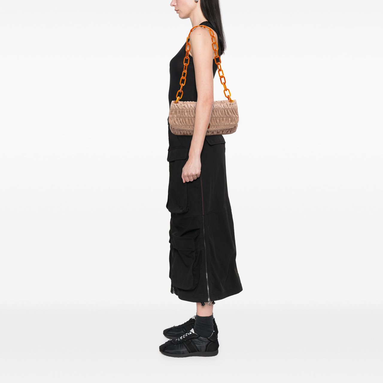 Prada Nappa Gaufre Resin Chain Shoulder Bag Bruin