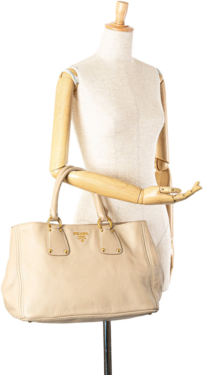 Prada Vitello Daino Open Convertible Tote Bruin