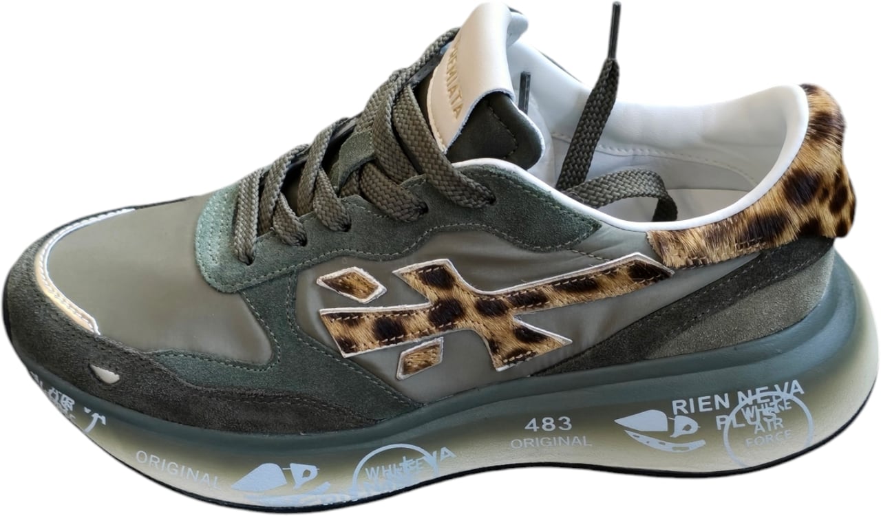 Premiata Baskets Lauryn nylon suède vert spoiler léopard Premiata Femme L-7790 Groen