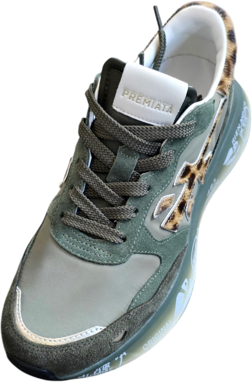 Premiata Baskets Lauryn nylon suède vert spoiler léopard Premiata Femme L-7790 Groen