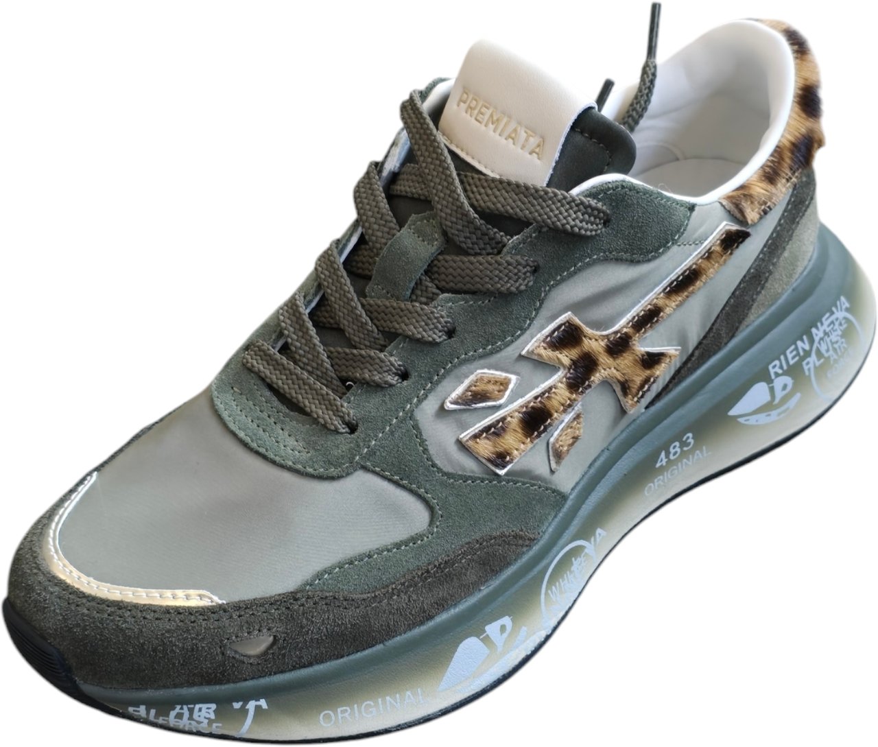 Premiata Baskets Lauryn nylon suède vert spoiler léopard Premiata Femme L-7790 Groen