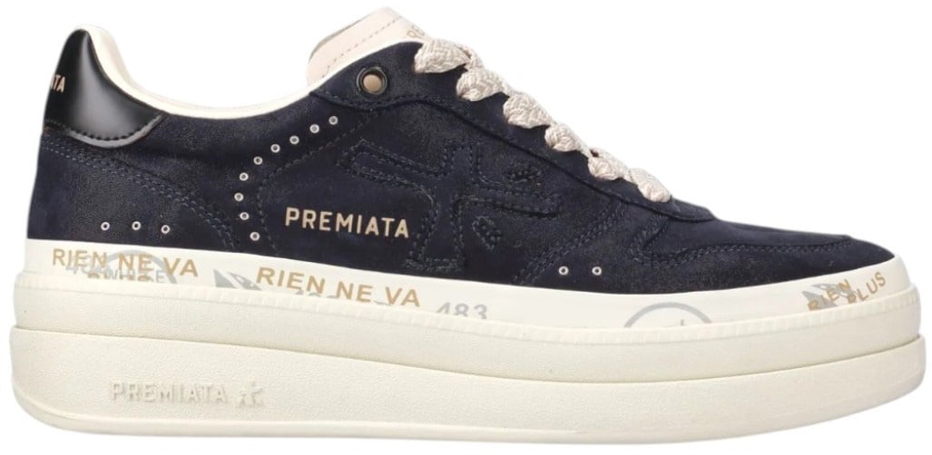 Premiata Sneakers cuir noir rivets semelle écru Micole Premiata Femme M7041 baskets Zwart