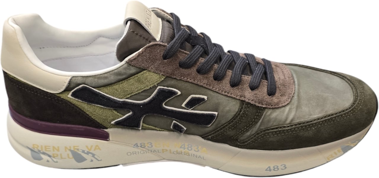 Premiata Baskets Mick nylon vert suède vert brun logo noir Premiata Homme M-7717 Groen
