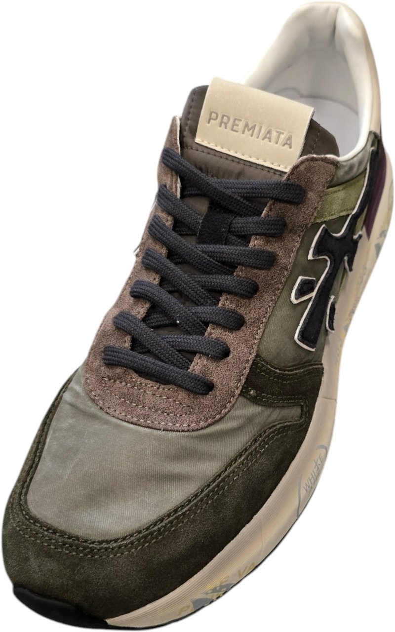 Premiata Baskets Mick nylon vert suède vert brun logo noir Premiata Homme M-7717 Groen