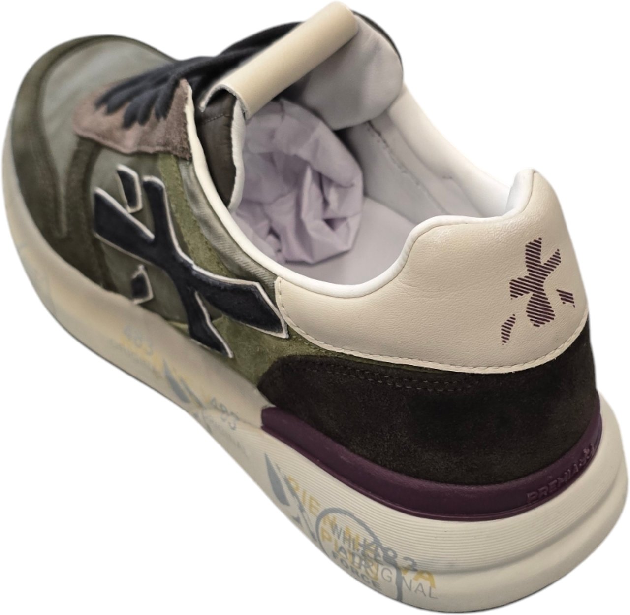 Premiata Baskets Mick nylon vert suède vert brun logo noir Premiata Homme M-7717 Groen