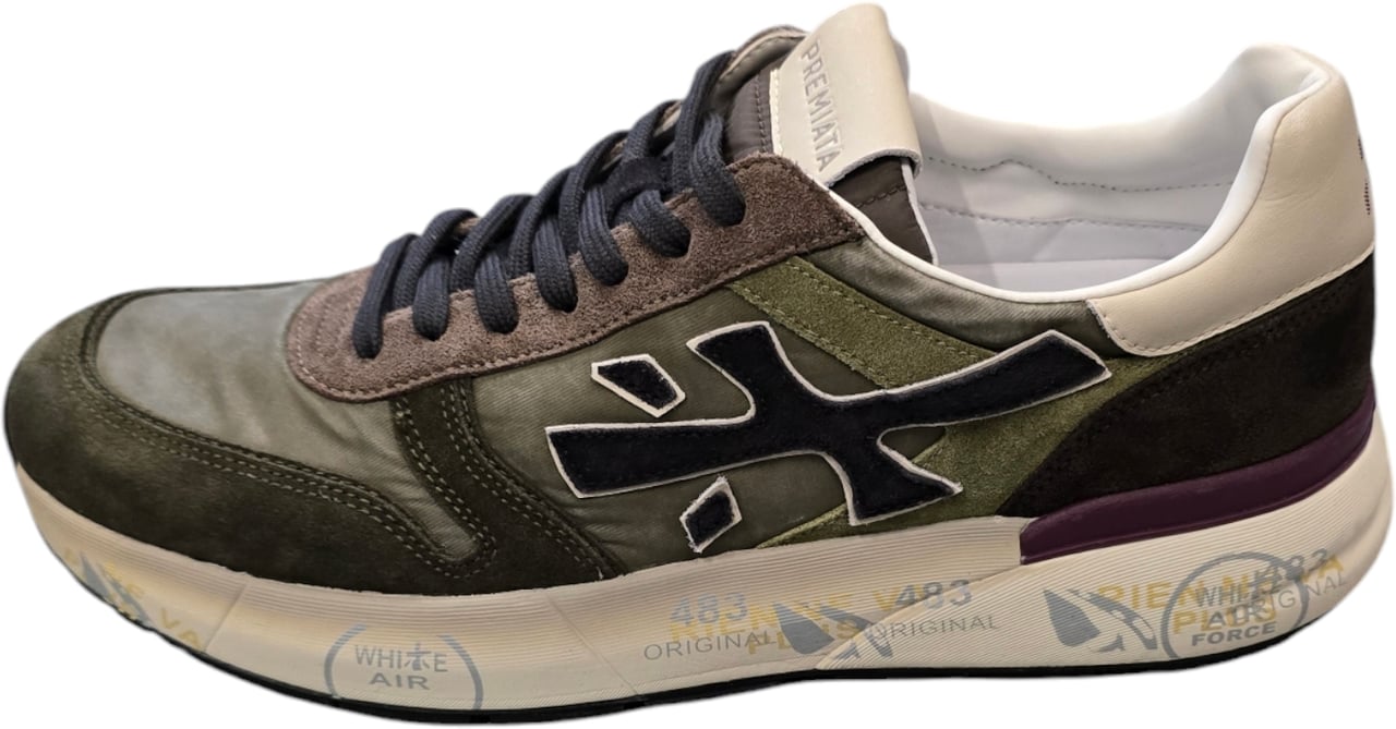 Premiata Baskets Mick nylon vert suède vert brun logo noir Premiata Homme M-7717 Groen