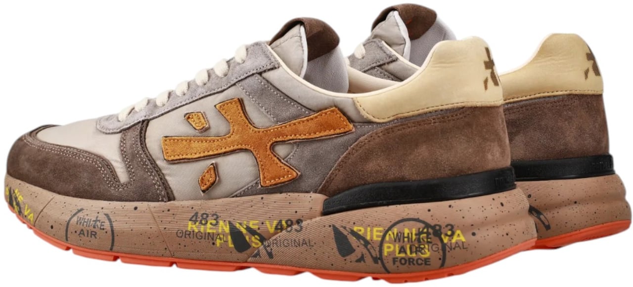 Premiata Baskets Mick nylon suède gris logo jaune Premiata Homme M-7866 Grijs