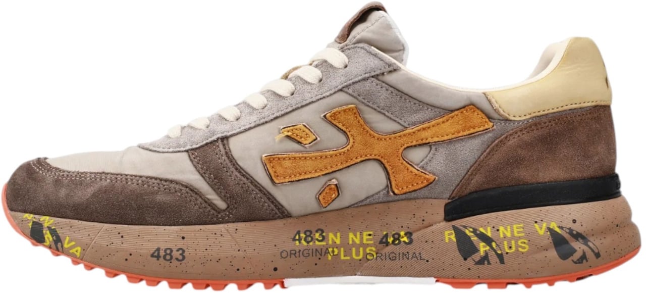 Premiata Baskets Mick nylon suède gris logo jaune Premiata Homme M-7866 Grijs