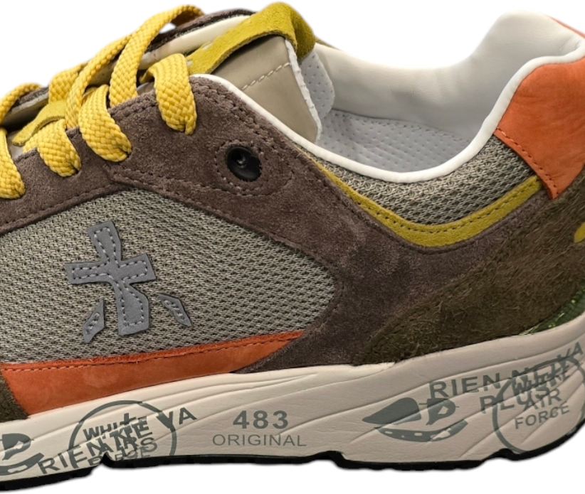 Premiata Baskets Mase suède taupe mesh vert lacets jaune Premiata Homme M-7867 Divers