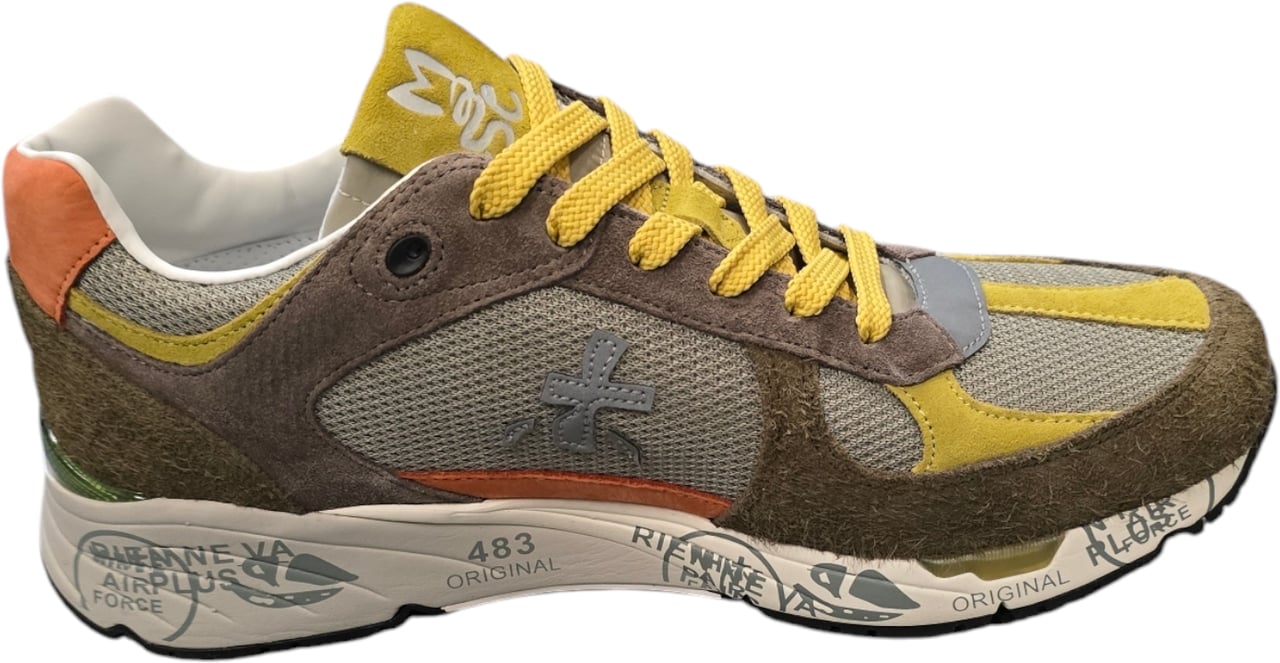 Premiata Baskets Mase suède taupe mesh vert lacets jaune Premiata Homme M-7867 Divers