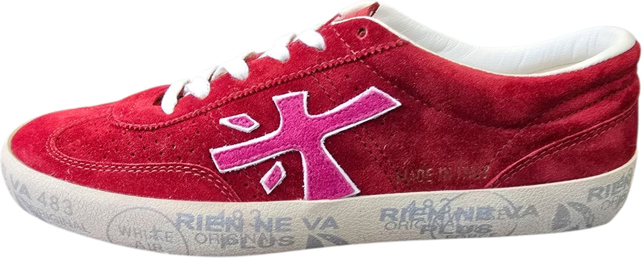 Premiata Sneakers cuir suède rouge logo orange rose David Premiata Femme 8102 baskets Rood