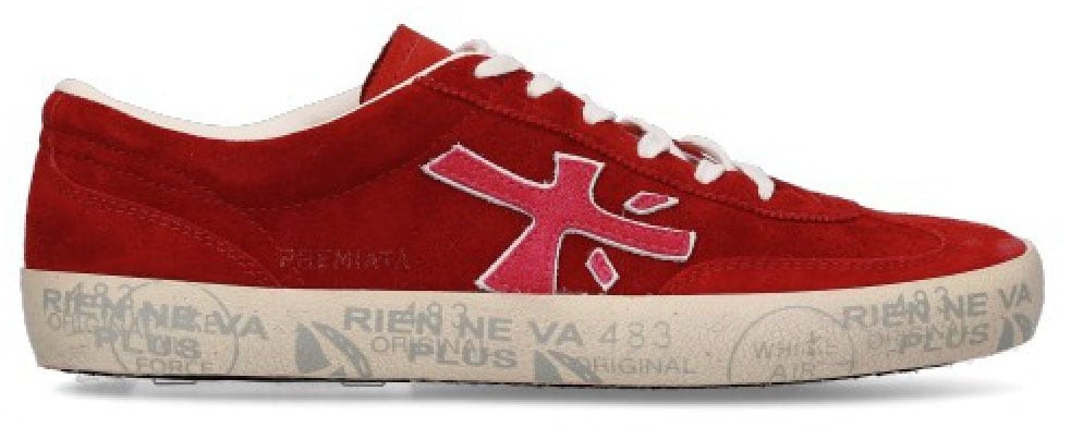 Premiata Sneakers cuir suède rouge logo orange rose David Premiata Femme 8102 baskets Rood