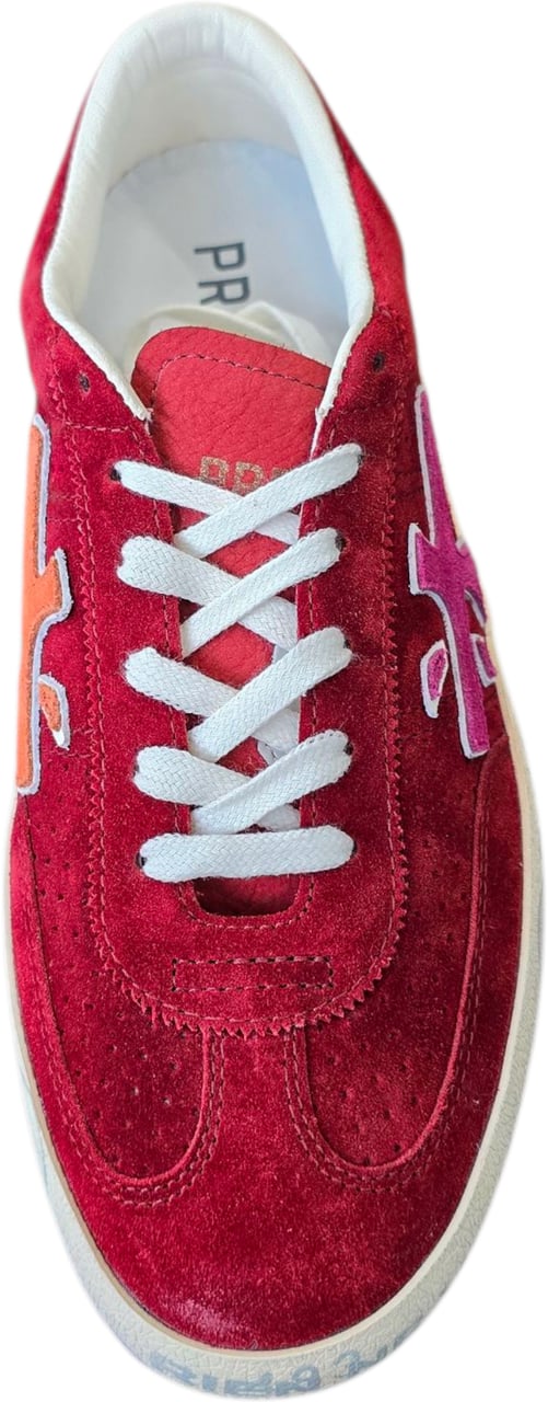 Premiata Sneakers cuir suède rouge logo orange rose David Premiata Femme 8102 baskets Rood