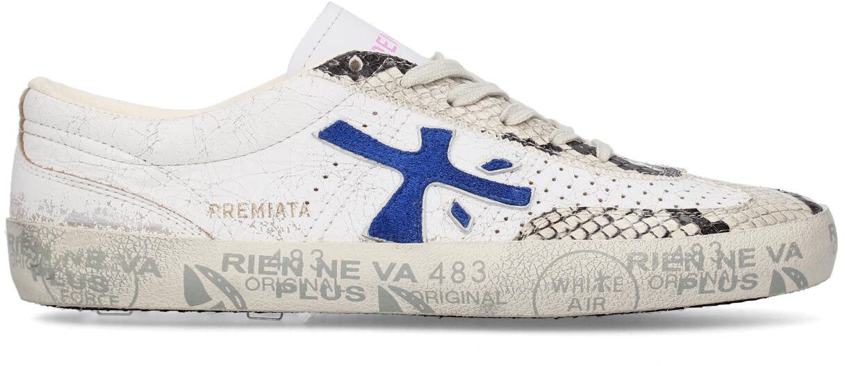 Premiata Sneakers cuir craquelé blanc serpent écru noir logo bleu rose David Premiata Femme 8104 baskets Divers