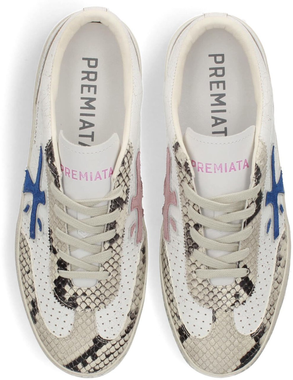 Premiata Sneakers cuir craquelé blanc serpent écru noir logo bleu rose David Premiata Femme 8104 baskets Divers