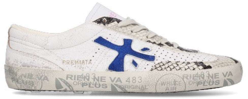 Premiata Sneakers cuir craquelé blanc serpent écru noir logo bleu rose David Premiata Femme 8104 baskets Divers