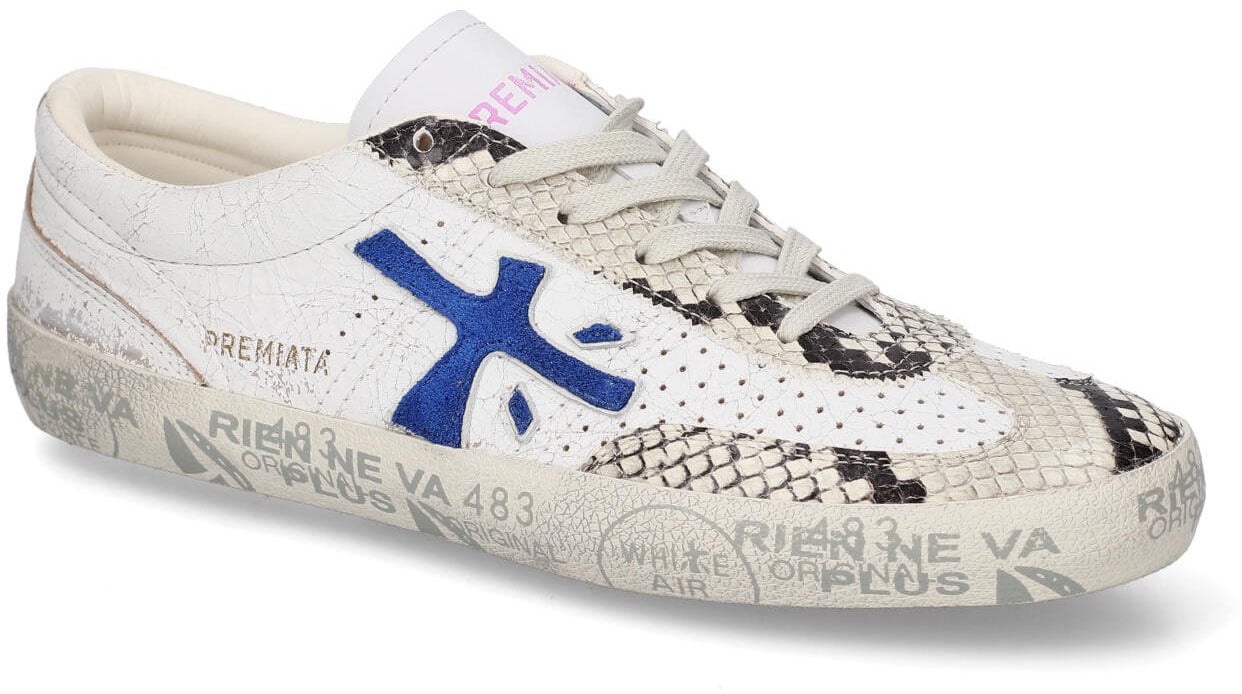 Premiata Sneakers cuir craquelé blanc serpent écru noir logo bleu rose David Premiata Femme 8104 baskets Divers